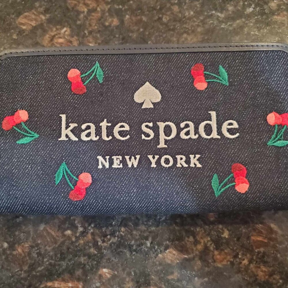 Kate Spade Denim Wallet with Cherry Design EUC